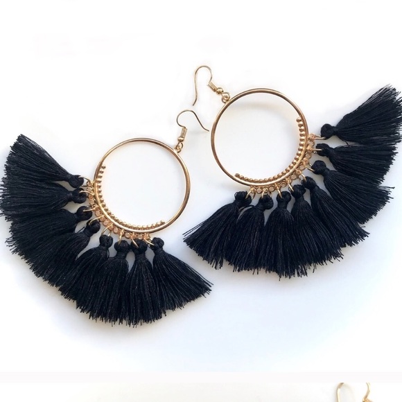 “Arriba!” Tassel Fringe Statement Hoop Earrings - Picture 4 of 14